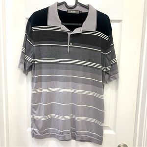 Boni Grey Gradient Stripe Short-Sleeve Silk-blended Polo Shirt Mens LIKE NEW